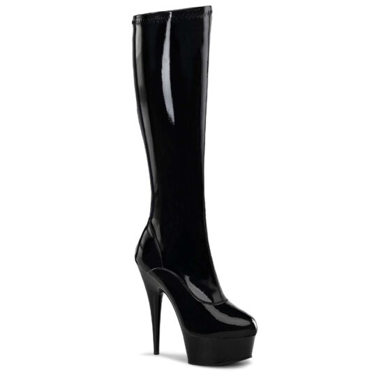 Pleaser DELIGHT-2000 Stivali - Vernice Elasticizzato Nero/Nero EU-37 / US-7