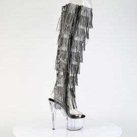 Pleaser ADORE-3019C-RSF Stivali Sopra Il Ginocchio Con Plateau Trasparente Trasparente Strass Nero EU-36 / US-6