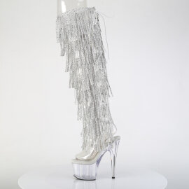 Pleaser ADORE-3019C-RSF Stivali Sopra Il Ginocchio Con Plateau Trasparente Trasparente Strass Argento EU-35 / US-5