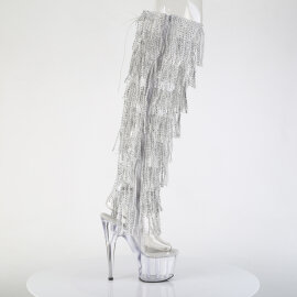 Pleaser ADORE-3019C-RSF Stivali Sopra Il Ginocchio Con Plateau Trasparente Trasparente Strass Argento EU-36 / US-6