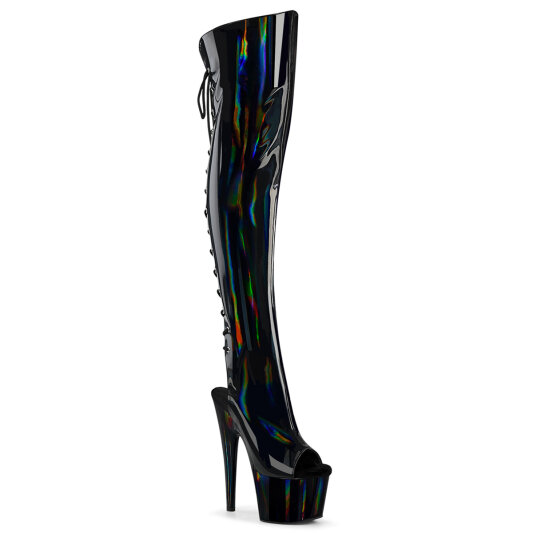 Pleaser ADORE-3019HWR Stivali Sopra Il Ginocchio Con Plateau Holo Nero EU-38 / US-8