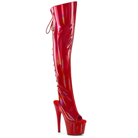 Pleaser ADORE-3019HWR Stivali Sopra Il Ginocchio Con Plateau Holo Rosso EU-44 / US-14