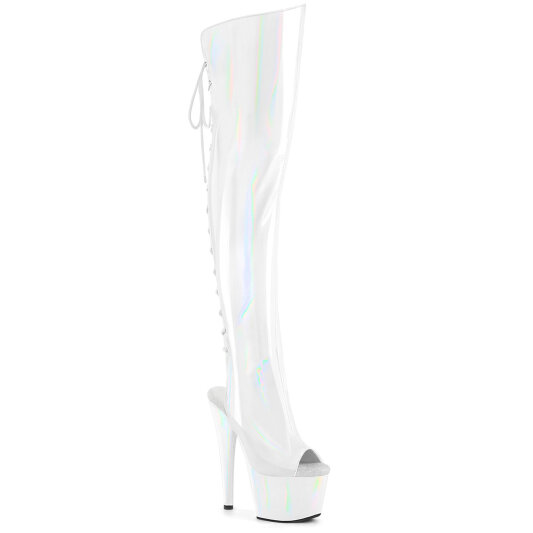 Pleaser ADORE-3019HWR Stivali Sopra Il Ginocchio Con Plateau Holo Bianco EU-42 / US-12