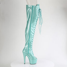 Pleaser ADORE-3021GP Stivali Sopra Il Ginocchio Con Plateau Vernice Glitter Blu EU-35 / US-5
