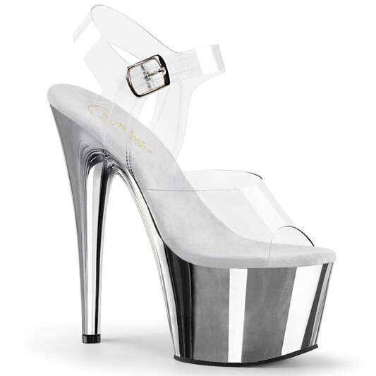 Pleaser ADORE-708 Sandali Con Plateau Cromato Trasparente Argento EU-44 / US-14