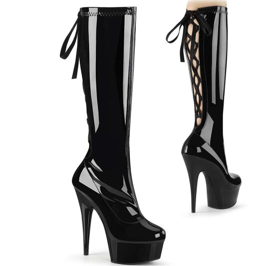 Pleaser DELIGHT-2029 Stivali - Vernice Elasticizzato Nero/Nero EU-39 / US-9