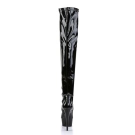 Pleaser DELIGHT-3000 Stivali Sopra Il Ginocchio Vernice Elasticizzato Nero/Nero EU-36 / US-6