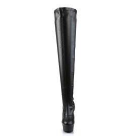Pleaser DELIGHT-3000 Stivali Sopra Il Ginocchio Similpelle Elasticizzato Nero/Nero Opaco EU-36 / US-6