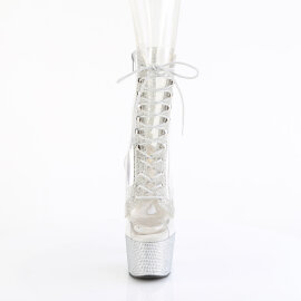 Pleaser BEJEWELED-1021C-2 Stivaletti Con Plateau Trasparente Strass Argento Trasparente EU-35 / US-5