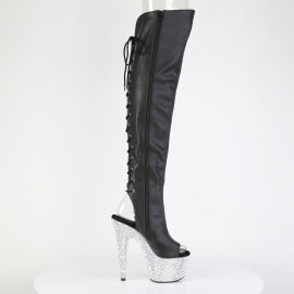 Pleaser BEJEWELED-3019MS-7 Stivali Sopra Il Ginocchio Con Plateau Similpelle Strass Nero EU-35 / US-5