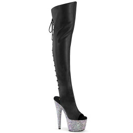 Pleaser BEJEWELED-3019MS-7 Stivali Sopra Il Ginocchio Con Plateau Similpelle Strass Nero EU-39 / US-9