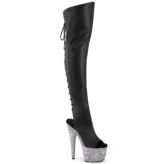 Pleaser BEJEWELED-3019MS-7 Stivali Sopra Il Ginocchio Con Plateau Similpelle Strass Nero EU-42 / US-12