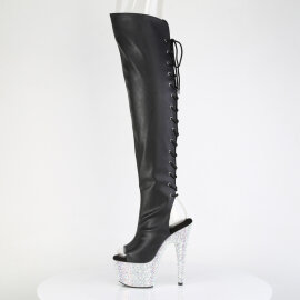 Pleaser BEJEWELED-3019MS-7 Stivali Sopra Il Ginocchio Con Plateau Similpelle Strass Nero EU-42 / US-12
