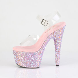 Pleaser BEJEWELED-708MS Sandali Con Plateau Trasparente Strass Rosa EU-38 / US-8