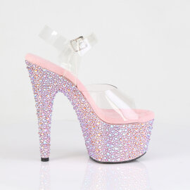 Pleaser BEJEWELED-708MS Sandali Con Plateau Trasparente Strass Rosa EU-38 / US-8