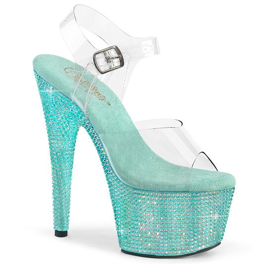 Pleaser BEJEWELED-708RRS Sandali Con Plateau Trasparente Strass Türkis EU-42 / US-12