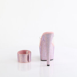 Pleaser BEJEWELED-712RS Mules Con Plateau Trasparente Strass Rosa Pastello EU-42 / US-12