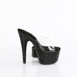 Pleaser BEJEWELED-712RS Mules Con Plateau Trasparente Strass Nero EU-36 / US-6