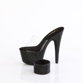 Pleaser BEJEWELED-712RS Mules Con Plateau Trasparente Strass Nero EU-37 / US-7