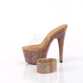 Pleaser BEJEWELED-712RS Mules Con Plateau Trasparente Strass Marrone EU-35 / US-5