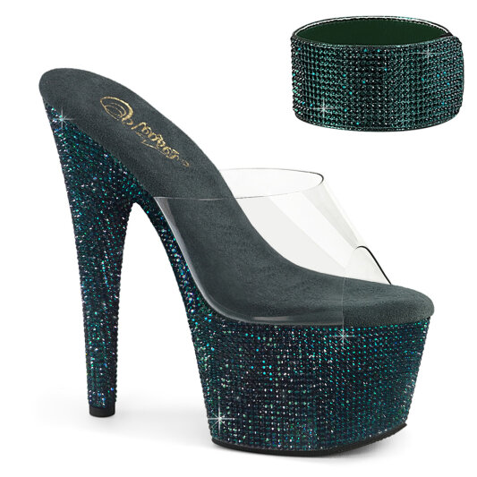 Pleaser BEJEWELED-712RS Mules Con Plateau Trasparente Strass Verde Smeraldo EU-42 / US-12