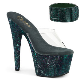 Pleaser BEJEWELED-712RS Mules Con Plateau Trasparente Strass Verde Smeraldo EU-42 / US-12