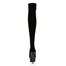Pleaser DELIGHT-3002 Stivali Sopra Il Ginocchio Velluto Elasticizzato Nero/Nero EU-40 / US-10