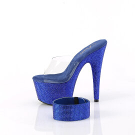 Pleaser BEJEWELED-712RS Mules Con Plateau Trasparente Strass Blu EU-37 / US-7