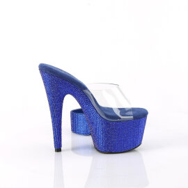 Pleaser BEJEWELED-712RS Mules Con Plateau Trasparente Strass Blu EU-37 / US-7