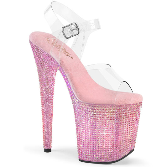 Pleaser BEJEWELED-808RRS Sandali Con Plateau Trasparente Strass Rosa EU-35 / US-5