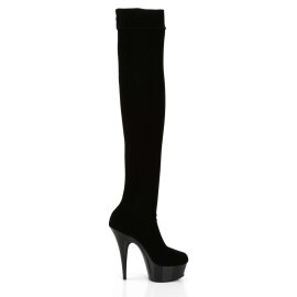 Pleaser DELIGHT-3002 Stivali Sopra Il Ginocchio Velluto Elasticizzato Nero/Nero EU-38 / US-8