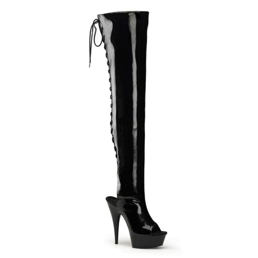 Pleaser DELIGHT-3017 Stivali Sopra Il Ginocchio Vernice Elasticizzato Nero/Nero EU-41 / US-11