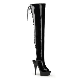 Pleaser DELIGHT-3017 Stivali Sopra Il Ginocchio Vernice Elasticizzato Nero/Nero EU-37 / US-7