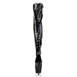 Pleaser DELIGHT-3017 Stivali Sopra Il Ginocchio Vernice Elasticizzato Nero/Nero EU-37 / US-7