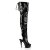 Pleaser DELIGHT-3017 Stivali Sopra Il Ginocchio Vernice Elasticizzato Nero/Nero EU-37 / US-7