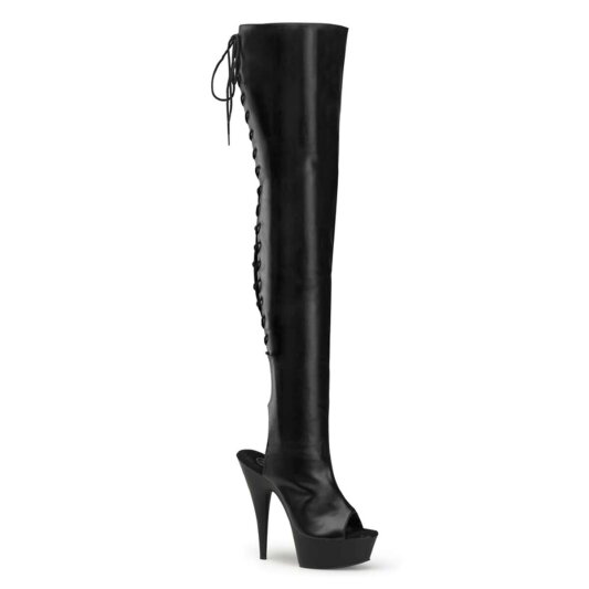 Pleaser DELIGHT-3017 Stivali Sopra Il Ginocchio Similpelle Elasticizzato Nero/Nero EU-37 / US-7