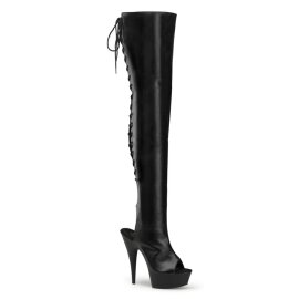 Pleaser DELIGHT-3017 Stivali Sopra Il Ginocchio Similpelle Elasticizzato Nero/Nero EU-37 / US-7