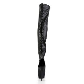 Pleaser DELIGHT-3017 Stivali Sopra Il Ginocchio Similpelle Elasticizzato Nero/Nero EU-37 / US-7