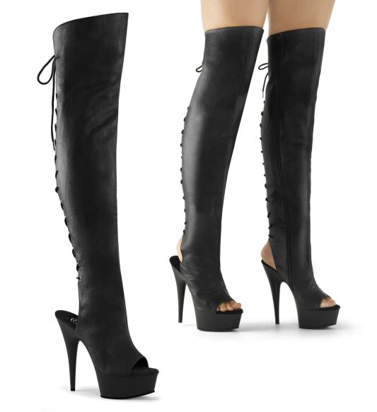 Pleaser DELIGHT-3019 Stivali Sopra Il Ginocchio Similpelle Nero/Nero Opaco EU-35 / US-5