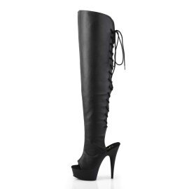 Pleaser DELIGHT-3019 Stivali Sopra Il Ginocchio Similpelle Nero/Nero Opaco EU-36 / US-6