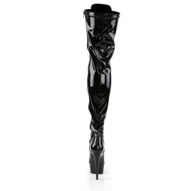 Pleaser DELIGHT-3023 Stivali Sopra Il Ginocchio Vernice Elasticizzato Nero/Nero EU-35 / US-5