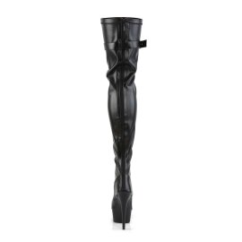 Pleaser DELIGHT-3025 Stivali Sopra Il Ginocchio - Similpelle Elasticizzato Nero/Nero Opaco EU-35 / US-5