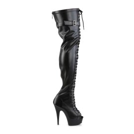 Pleaser DELIGHT-3025 Stivali Sopra Il Ginocchio - Similpelle Elasticizzato Nero/Nero Opaco EU-35 / US-5