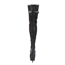 Pleaser DELIGHT-3025ML Stivali Sopra il Ginocchio Similpelle-Rete-Pizzo Nero/Nero Opaco EU-35 / US-5