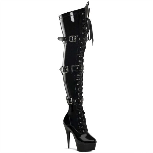 Pleaser DELIGHT-3028 Stivali Sopra Il Ginocchio - Venice Elasticizzato Nero/Nero EU-40 / US-10
