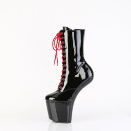 Pleaser CRAZE-1040TT Stivali Al Ginocchio Con Plateau Vernice Nero Rosso EU-38 / US-8