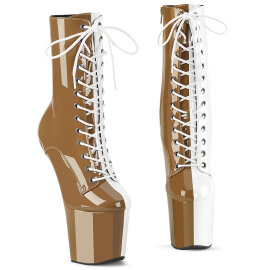 Pleaser CRAZE-1040TT Stivali Al Ginocchio Con Plateau Vernice Marrone Bianco EU-43 / US-13