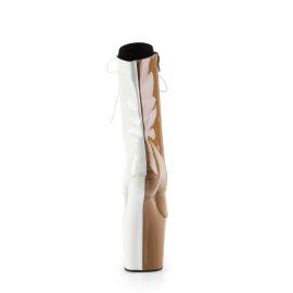 Pleaser CRAZE-1040TT Stivali Al Ginocchio Con Plateau Vernice Marrone Bianco EU-43 / US-13