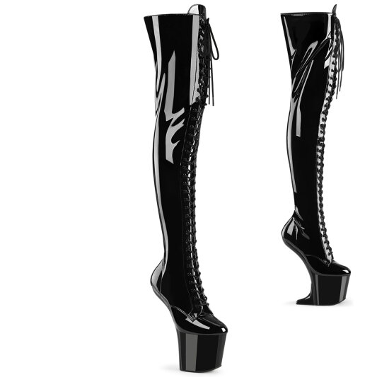Pleaser CRAZE-3023 Stivali Sopra Il Ginocchio Con Plateau Vernice Nero EU-37 / US-7