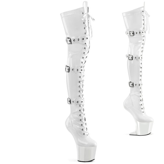 Pleaser CRAZE-3028 Stivali Sopra Il Ginocchio Con Plateau Vernice Bianco EU-41 / US-11